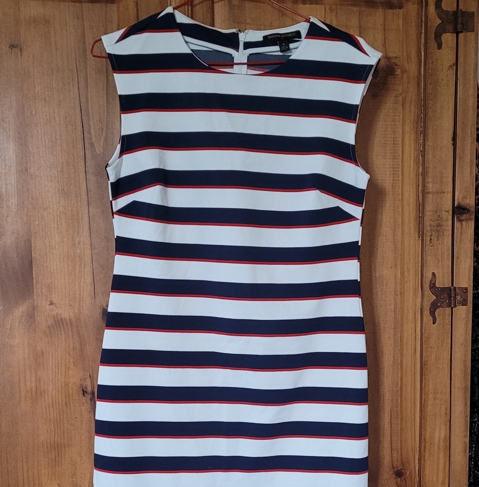 Banana Republic Navy and White Striped Dress